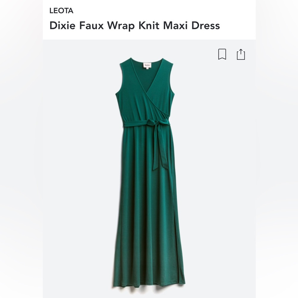 Petite maxi dress in dark green with sash, medium, stylish & comfortable!